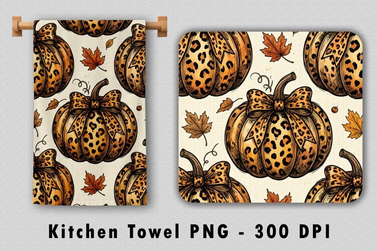 Leopard Pumpkin Kitchen Towel Sublimation PNG 300 DPI example image 1