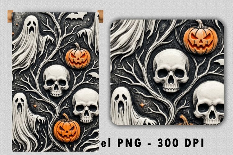 3D Gothic Skull Ghost Kitchen Towel Sublimation PNG 300 DPI example image 1