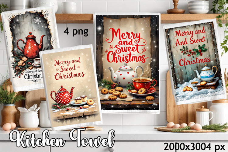 Merry and sweet Christmas Kitchen Towel Design | tea