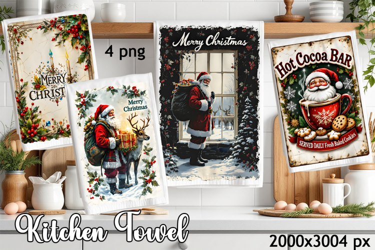 Christmas Kitchen Towel Sublimation Design | Santa Claus
