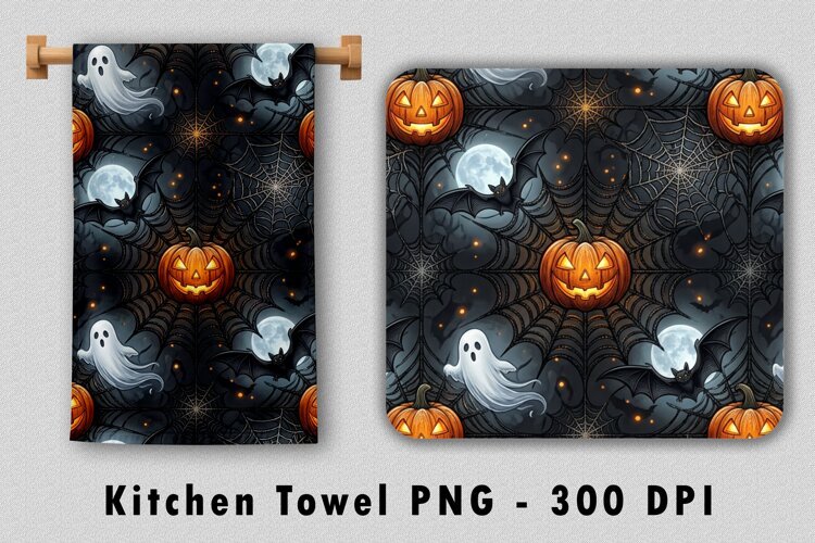 Halloween Ghost Pumpkin Kitchen Towel Sublimation PNG 300 DP example image 1