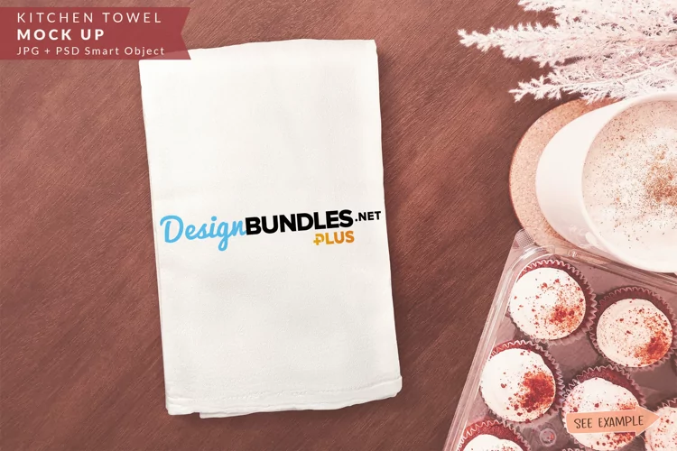 Kitchen Towel on Dark Wood Mock up