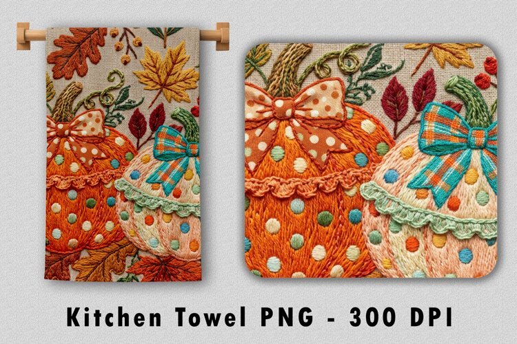 Polka Dot Pumpkin Bow Kitchen Towel PNG example image 1