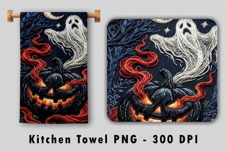 Spooky Pumpkin Ghost Kitchen Towel PNG example image 1