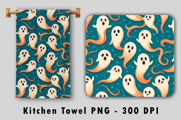 Ghost Pattern Kitchen Towel PNG Halloween Sublimation Design example image 1