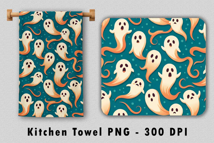 Ghost Pattern Kitchen Towel PNG Halloween Sublimation Design