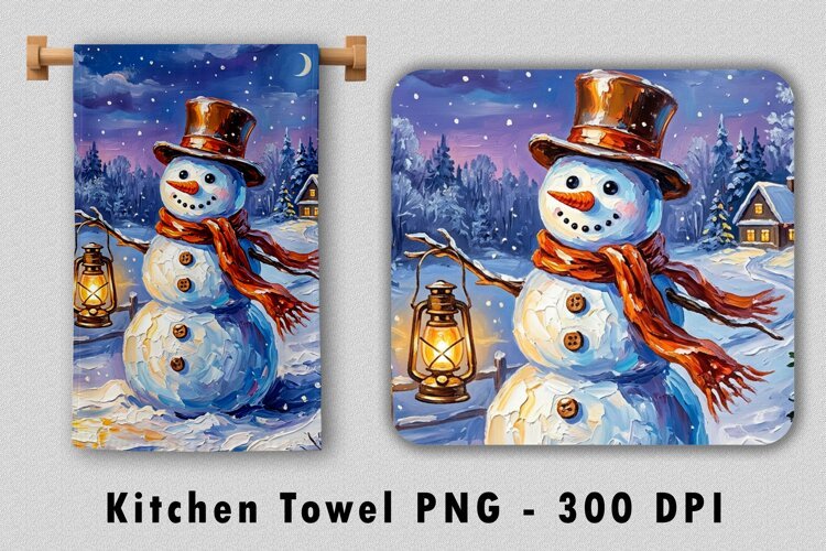 Snowman Kitchen Towel PNG Sublimation Design example image 1
