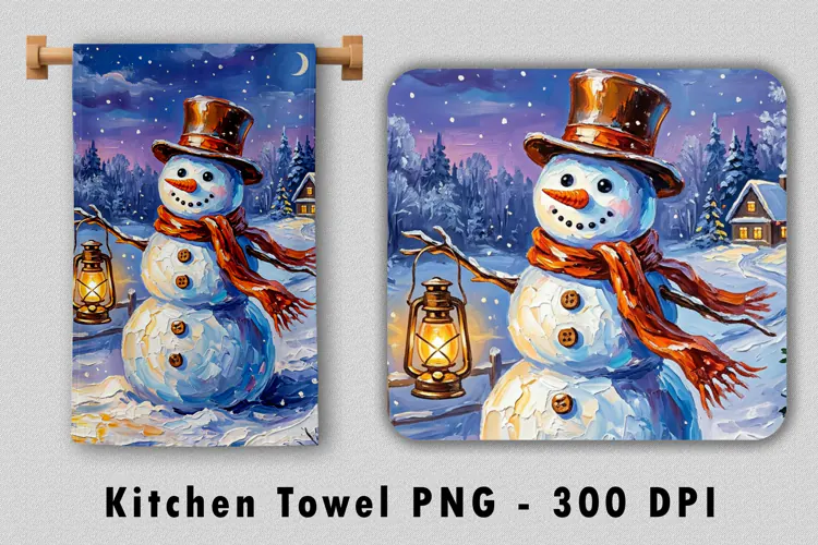 Snowman Kitchen Towel PNG Sublimation Design