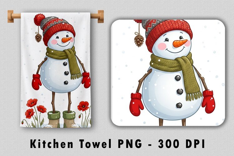 Winter Snowman Kitchen Towel Sublimation PNG 300 DPI example image 1