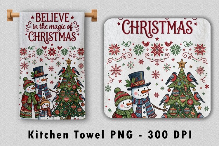 Believe In Magic Of Christmas Towel Sublimation PNG 300 DPI example image 1