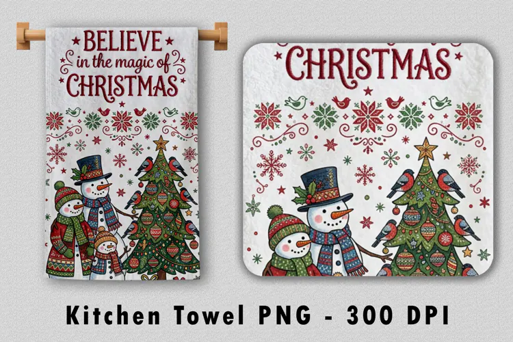 Believe In Magic Of Christmas Towel Sublimation PNG 300 DPI