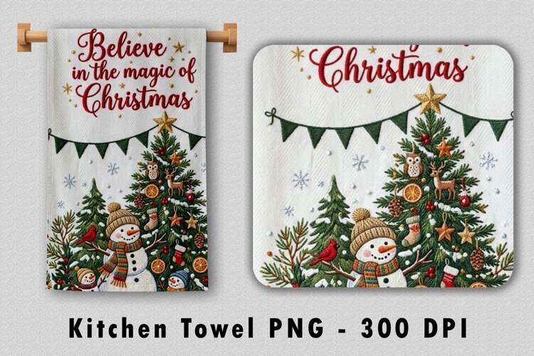 Believe In Magic Of Christmas Towel Sublimation PNG 300 DPI example image 1