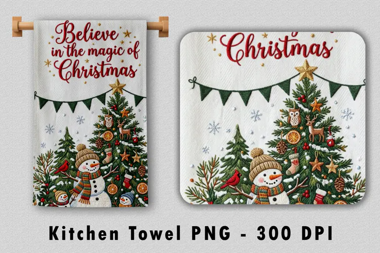 Believe In Magic Of Christmas Towel Sublimation PNG 300 DPI
