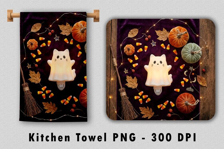 Spooky Ghost Night Light Kitchen Towel PNG example image 1