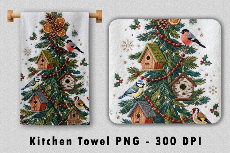 Christmas Birdhouse Towel Sublimation PNG 300 DPI example image 1