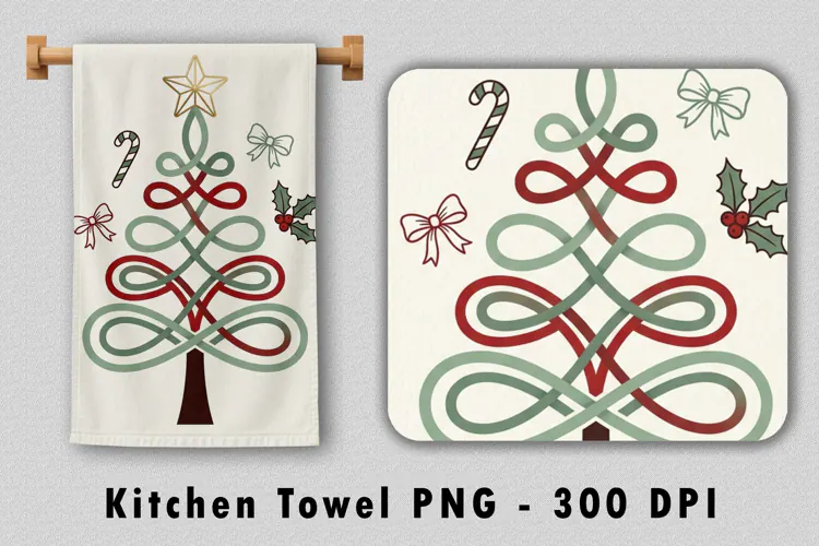Christmas Tree Kitchen Towel PNG Swirl Holiday Sublimation