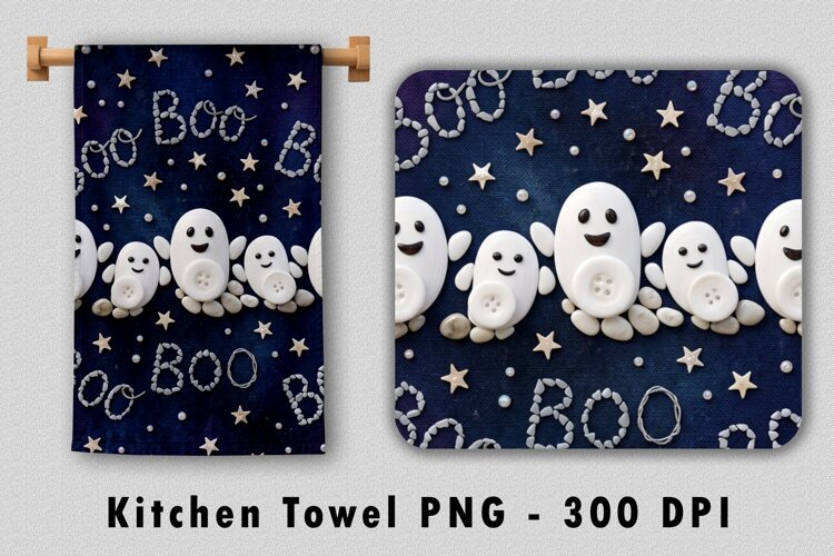 Pebble Ghost Kitchen Towel PNG Halloween Sublimation Design example image 1