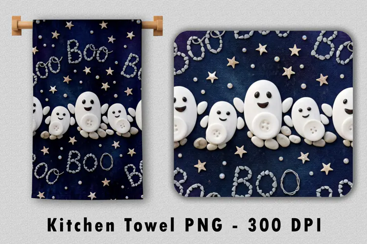 Pebble Ghost Kitchen Towel PNG Halloween Sublimation Design