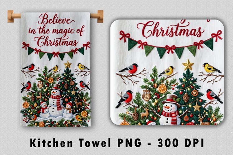 Christmas Kitchen Towel Sublimation PNG Design example image 1