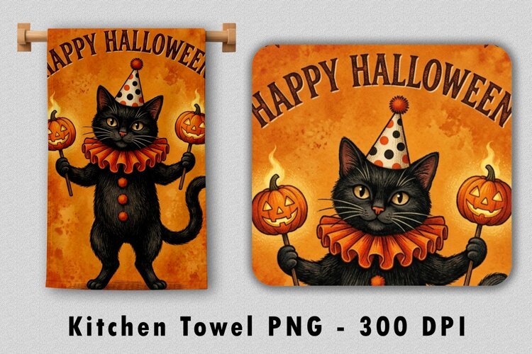 Happy Halloween Clown Cat Kitchen Towel PNG example image 1