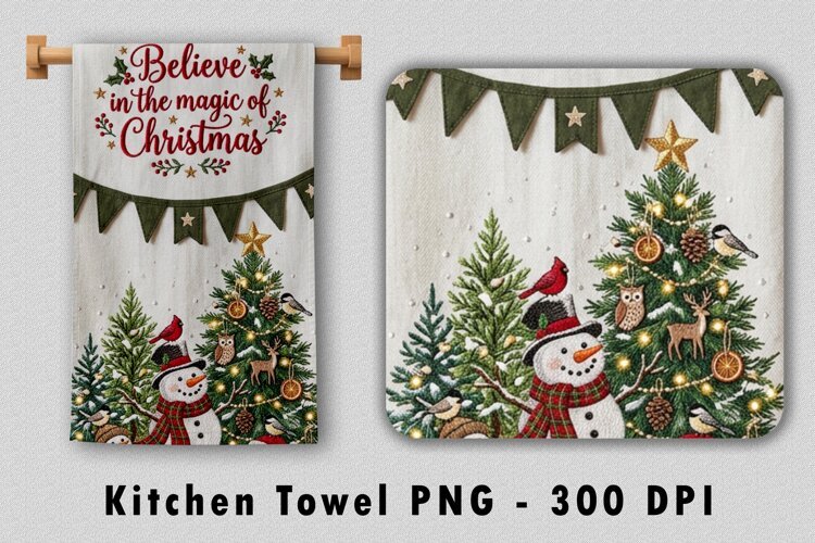 Believe In Magic Of Christmas Towel Sublimation PNG 300 DPI example image 1