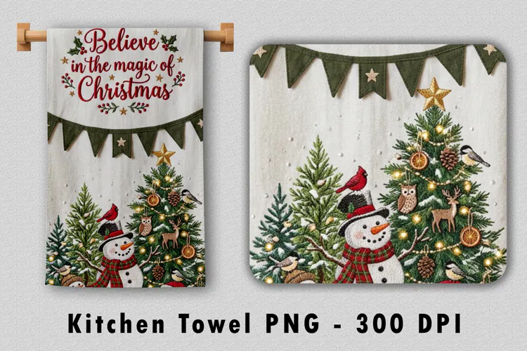 Believe In Magic Of Christmas Towel Sublimation PNG 300 DPI