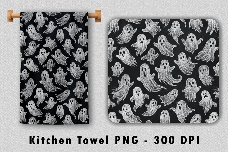 Spooky Chalkboard Ghost Kitchen Towel PNG example image 1