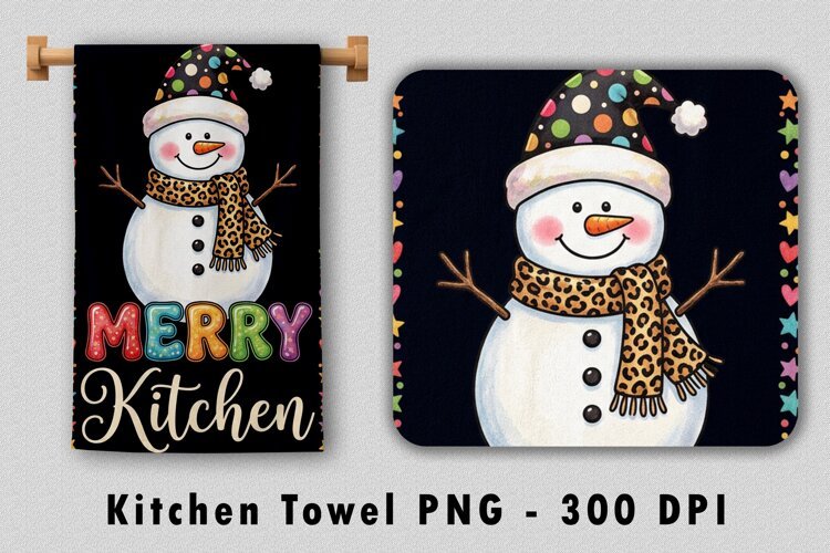 Merry Kitchen Snowman Kitchen Towel PNG Sublimation Design example image 1