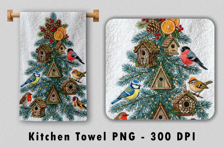 Christmas Birdhouse Towel Sublimation PNG 300 DPI
