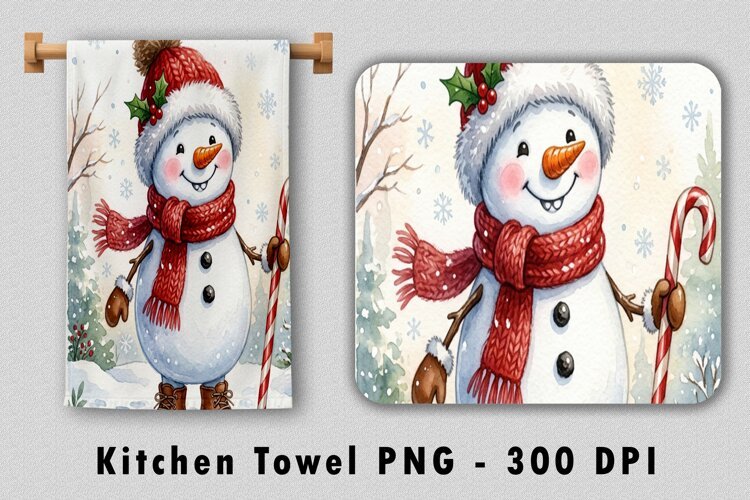 Christmas Snowman Kitchen Towel Sublimation PNG 300 DPI example image 1