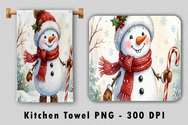 Christmas Snowman Kitchen Towel Sublimation PNG 300 DPI