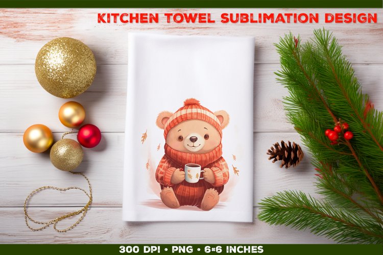 Winter Cozy Bear Sublimation Design for Kitchen Towel des04 example image 1