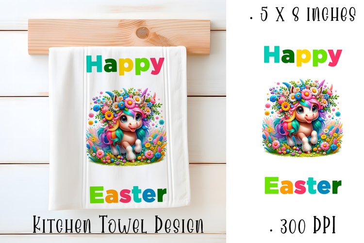 Happy Easter Highland Unicorn Kitchen Towel Sublimation