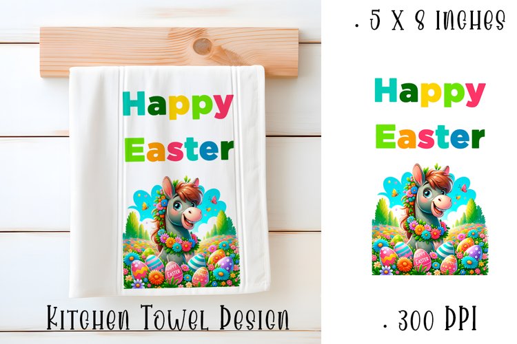 Happy Easter Highland hors Kitchen Towel Sublimation example image 1