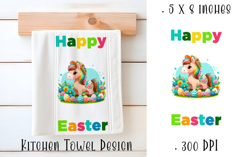 Happy Easter Highland hors Kitchen Towel Sublimation example image 1