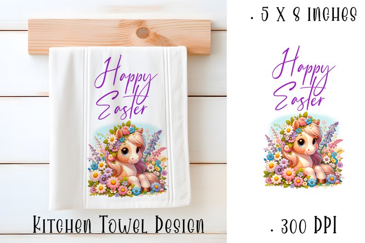 Happy Easter Highland hors Kitchen Towel Sublimation example image 1