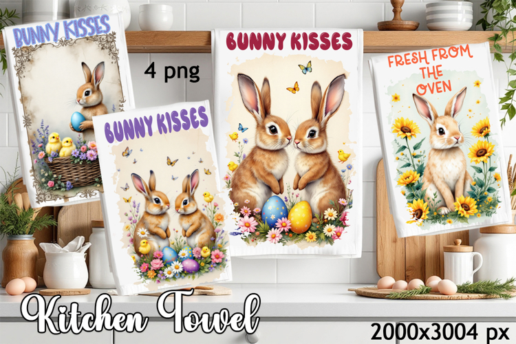 Easter Bunny Kitchen Towel Sublimation Design