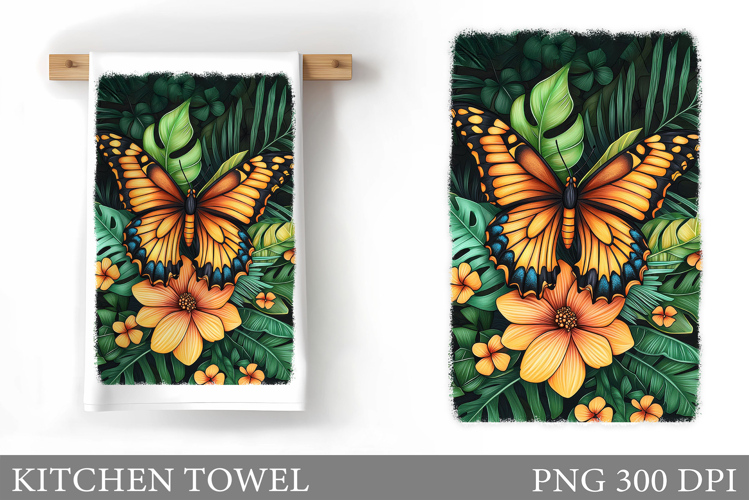 Butterfly Kitchen Towel. Flowers Kitchen Towel Sublimation