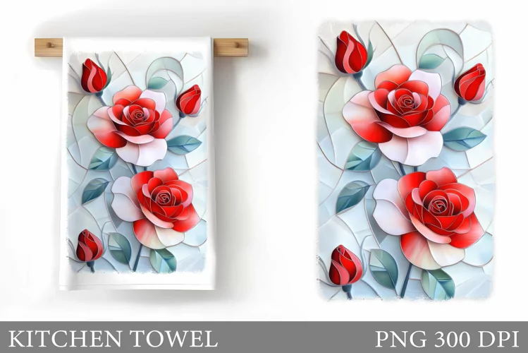Roses Kitchen Towel. Flowers Kitchen Towel Design