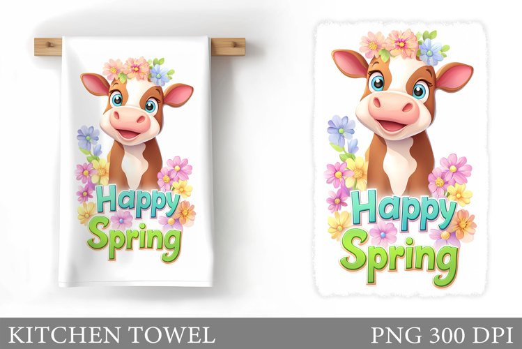 Spring Cow Kitchen Towel. Cow Flowers Kitchen Towel Design