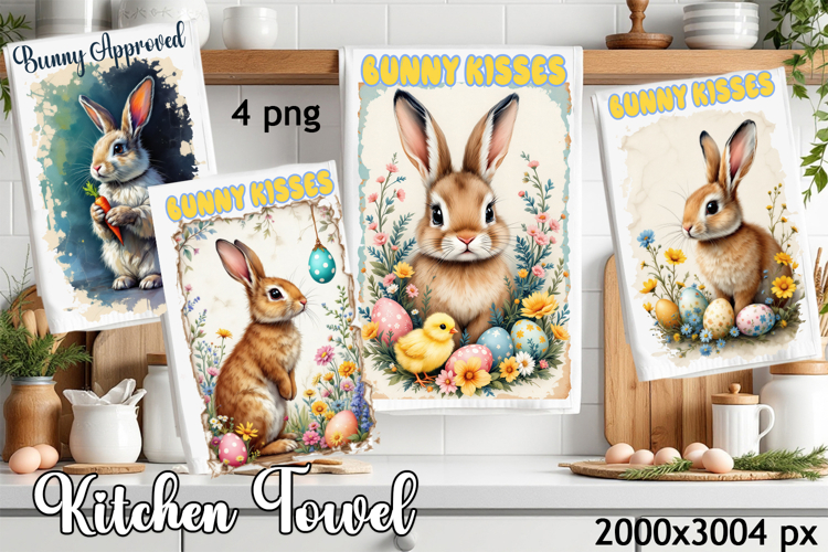 Easter Bunny Kitchen Towel Sublimation Design