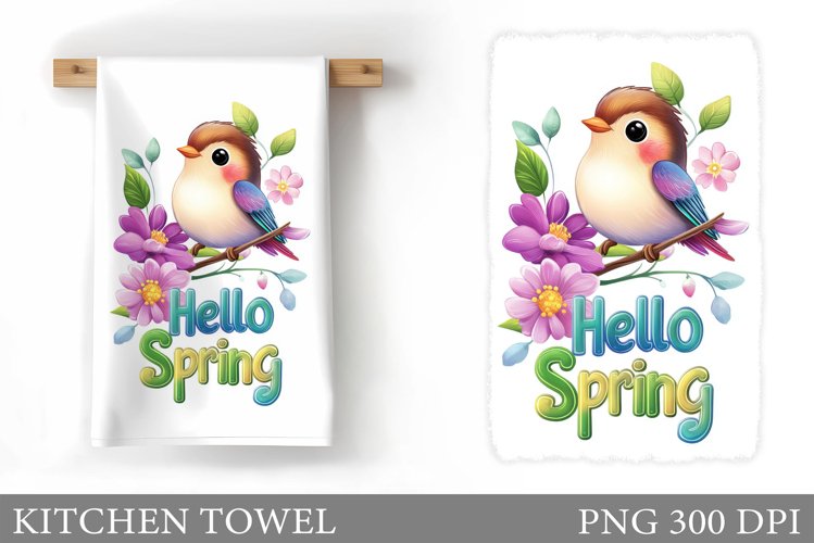 Cute Bird Kitchen Towel Design. Spring Bird Kitchen Towel