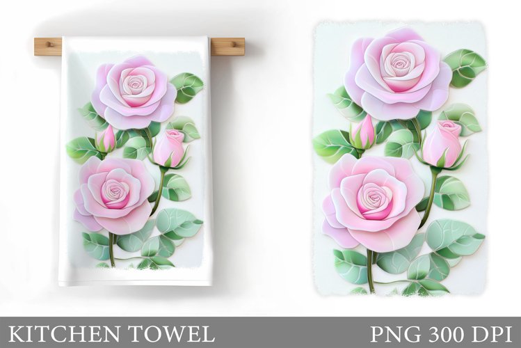 Roses Kitchen Towel. Flowers Kitchen Towel Sublimation example image 1