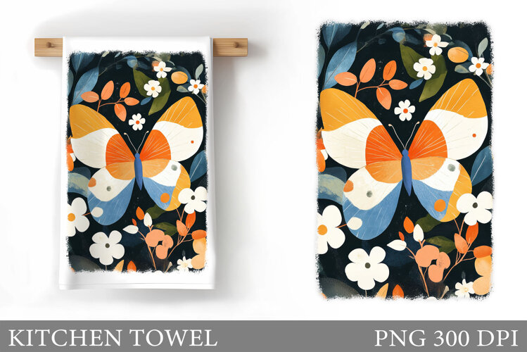 Butterfly Kitchen Towel. Flowers Kitchen Towel Sublimation example image 1