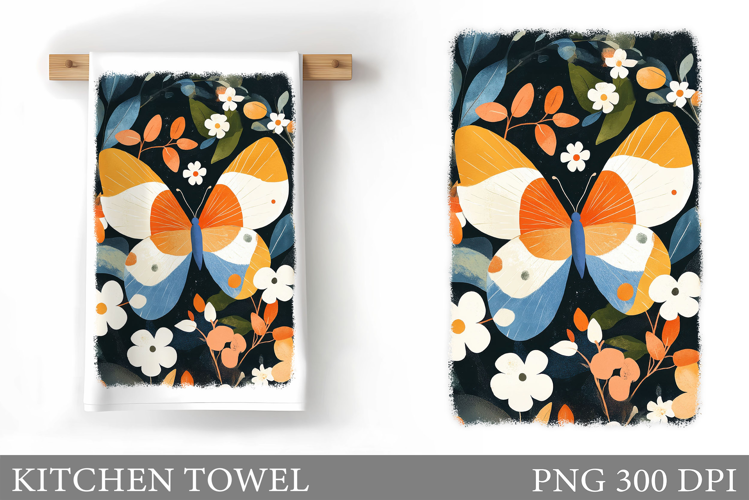 Butterfly Kitchen Towel. Flowers Kitchen Towel Sublimation