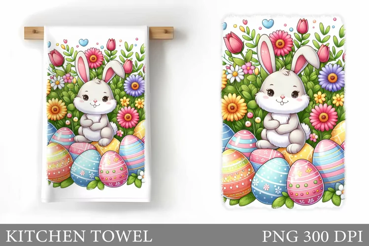 Easter Bunny Kitchen Towel . Easter Kitchen Towel Design