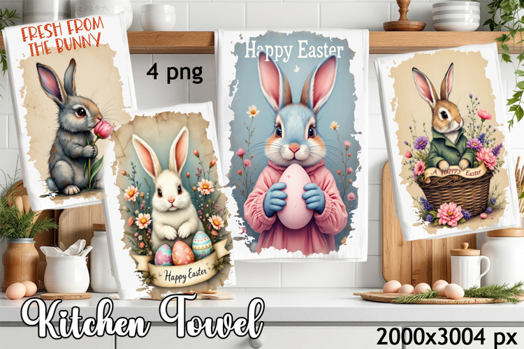 Easter Bunny Kitchen Towel Sublimation Design