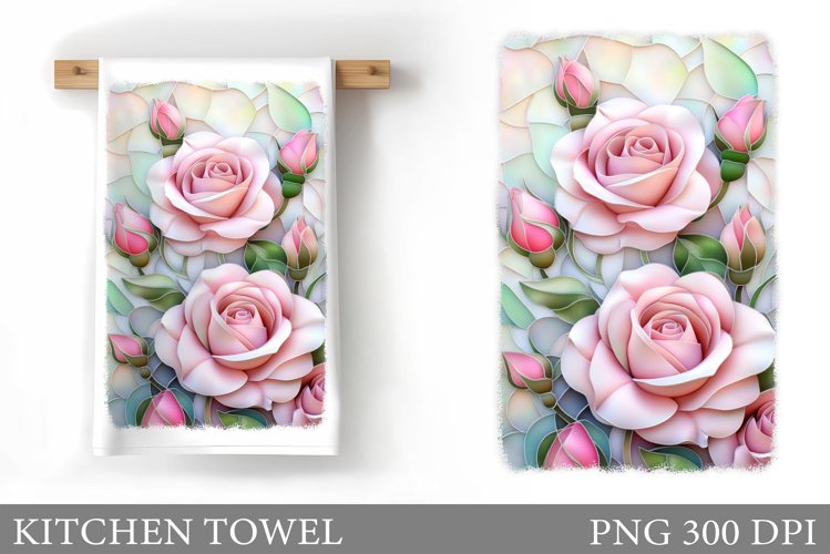 Roses Kitchen Towel. Flowers Kitchen Towel Sublimation example image 1