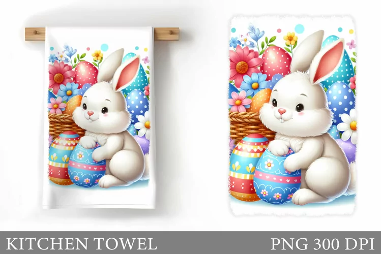 Easter Bunny Kitchen Towel . Easter Kitchen Towel Design