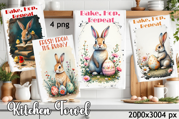 Easter Bunny Kitchen Towel Sublimation Design